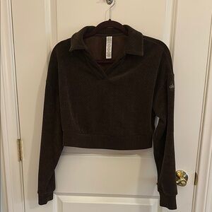 Alo Brown Long-Sleeve Corduroy Cropped Pullover